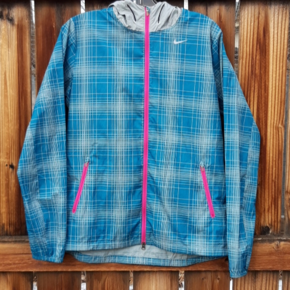 Nike blue plaid lightweight windbreaker jacket